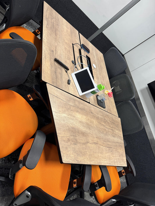 008-ZSS25036-Wooden Worktop Folding Table -2nos rectangular, 1nos special shape (1200/900mmL x 600mmW x 740mmH) at meeting room